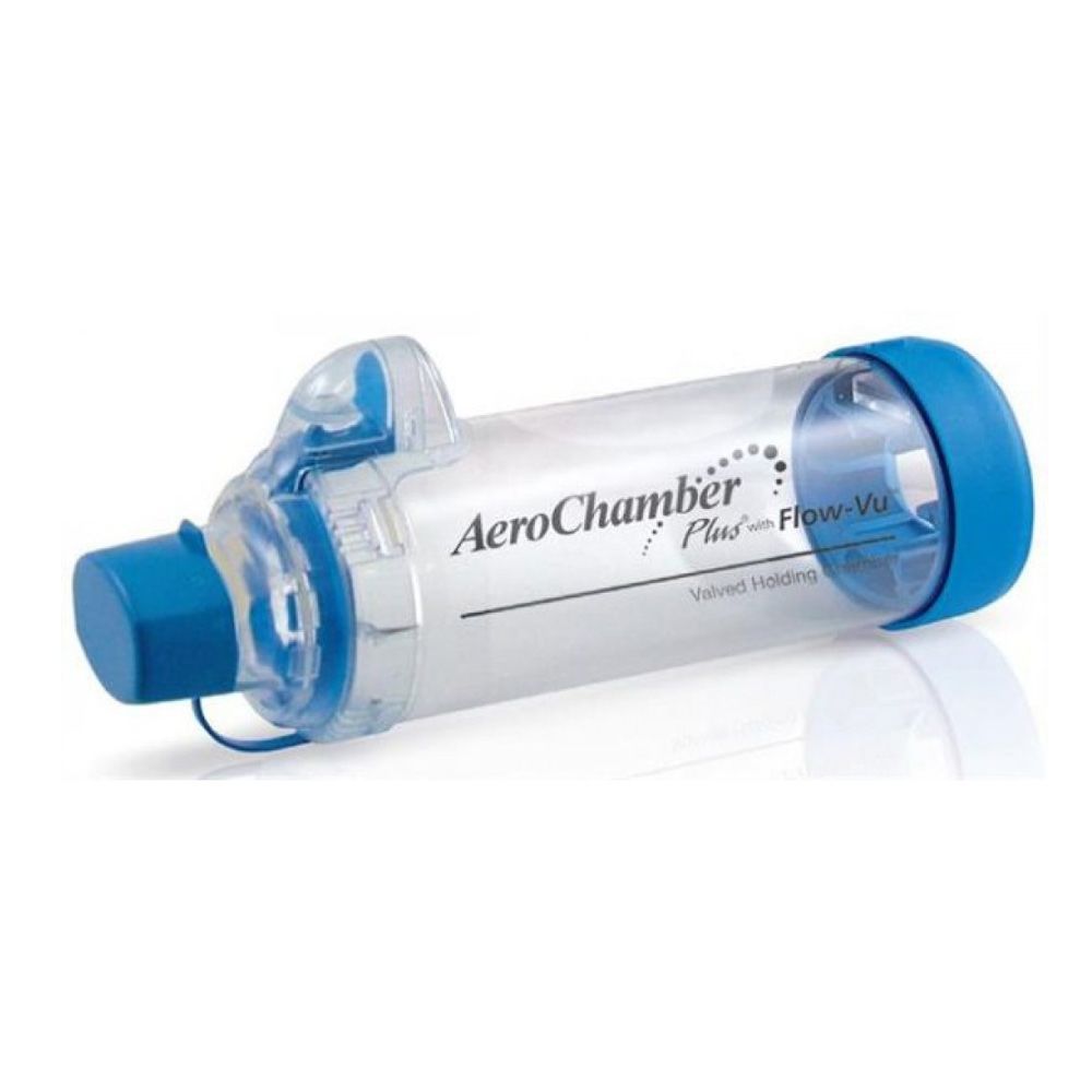 Aerochamber Plus Flow-Vu 5+ Yaş Inhalatör mavi agzıklı