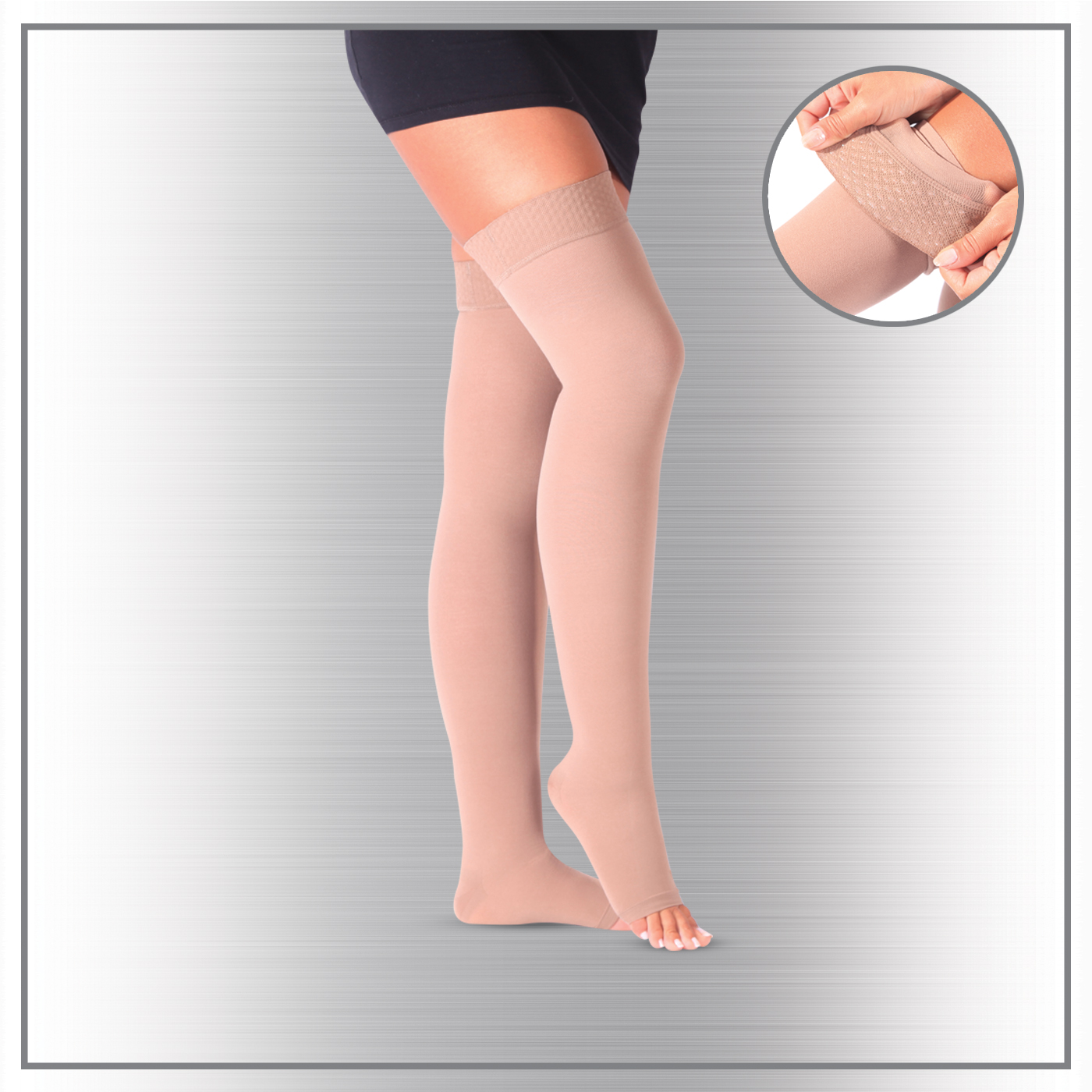 Diz Üstü Silikonlu Burnu Açık Varis Çorabı 34-46 mmHg No:3