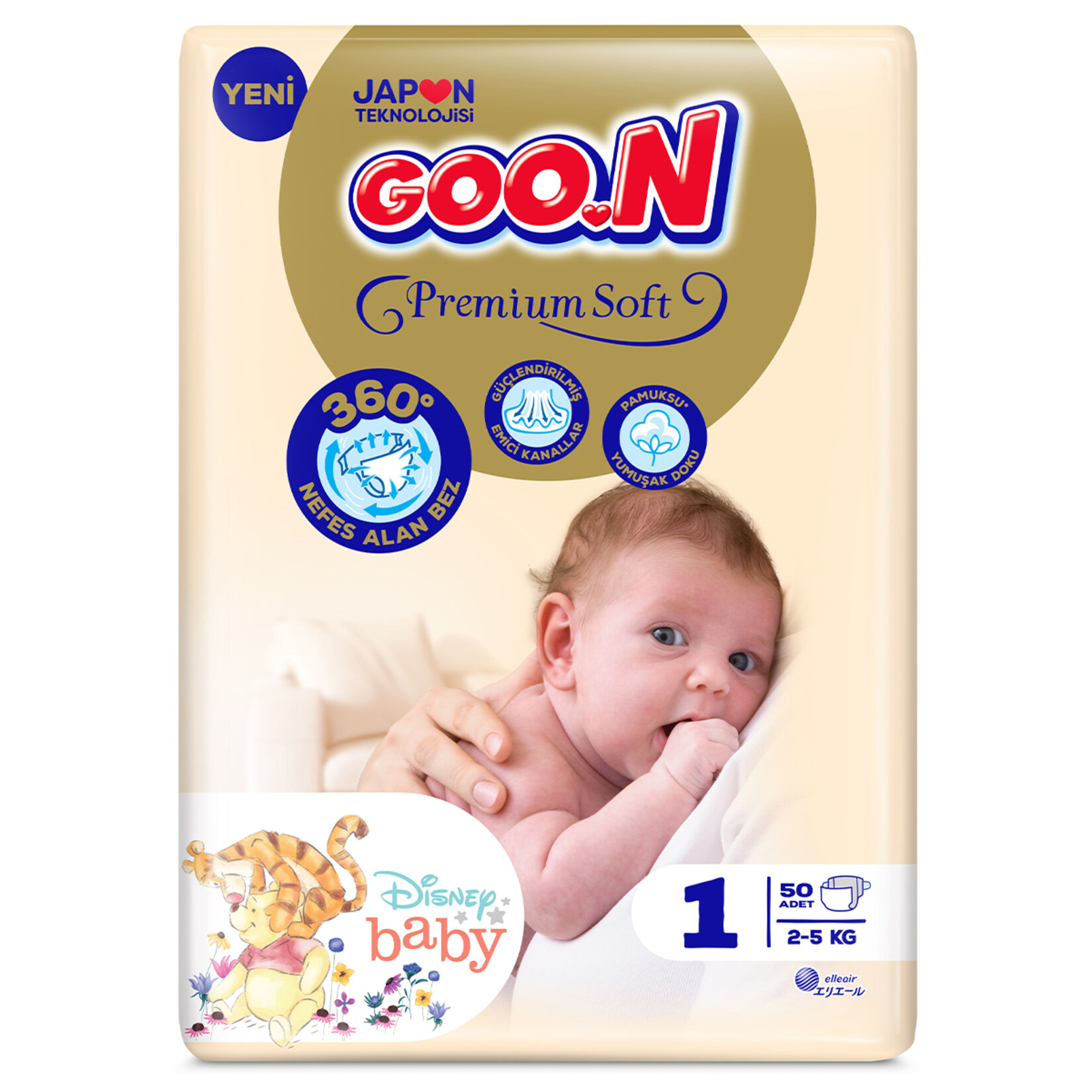 Goon Premium Soft Bebek Bezi 50 Li 1 Beden Jumbo Yenidoğan