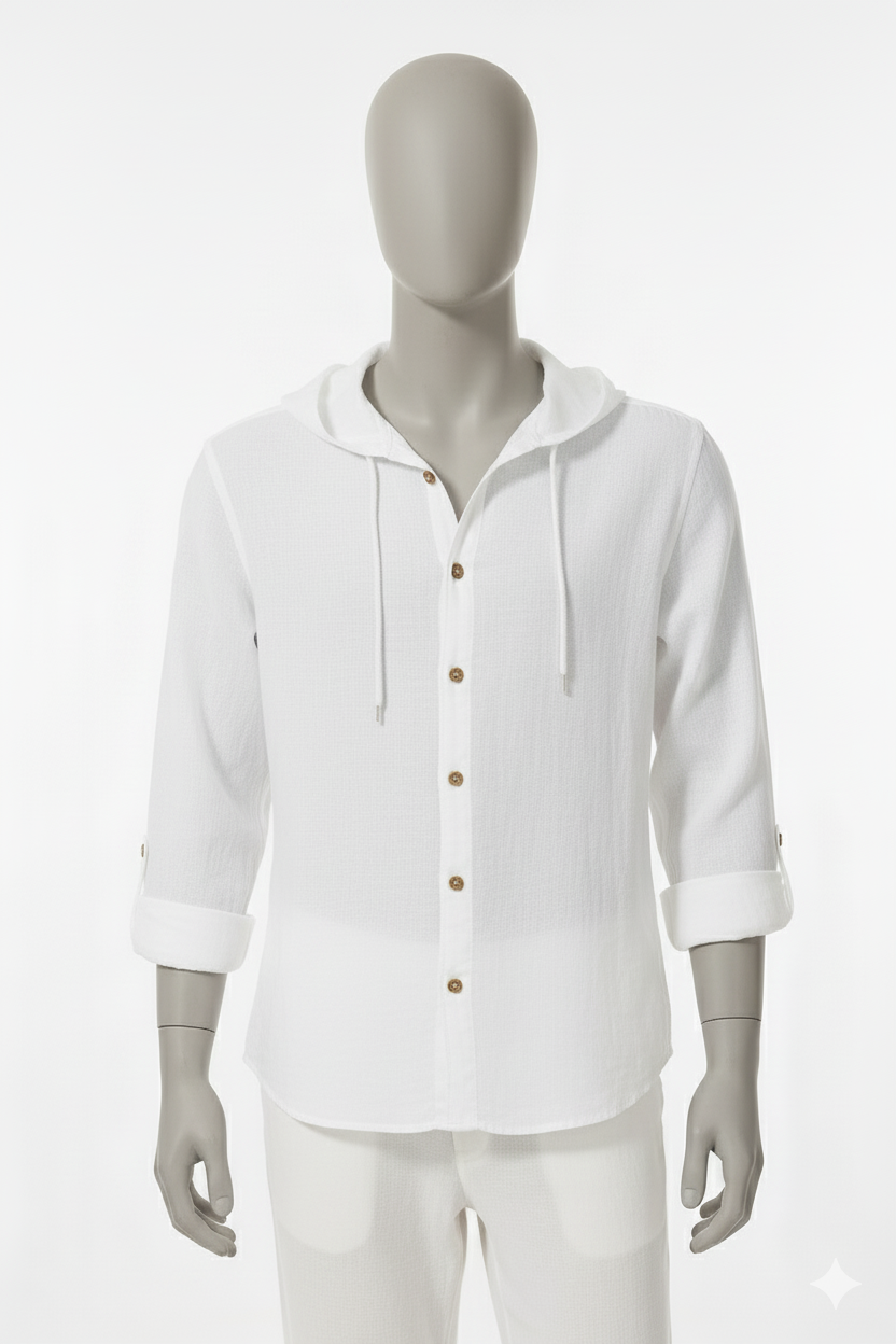 Kapşonlu Şile Bezi Uzun Kollu Gömlek L Beden