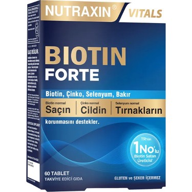 Nutraxin Biotin Forte 5.000 Mcg 60 Tbl - Biyotin, Çinko, Selenyum, Bakır