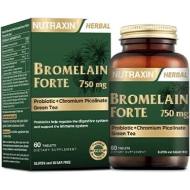 Nutraxin Bromelain Forte 750 mg 60 Tablet Bromelain Krom Probiyotik