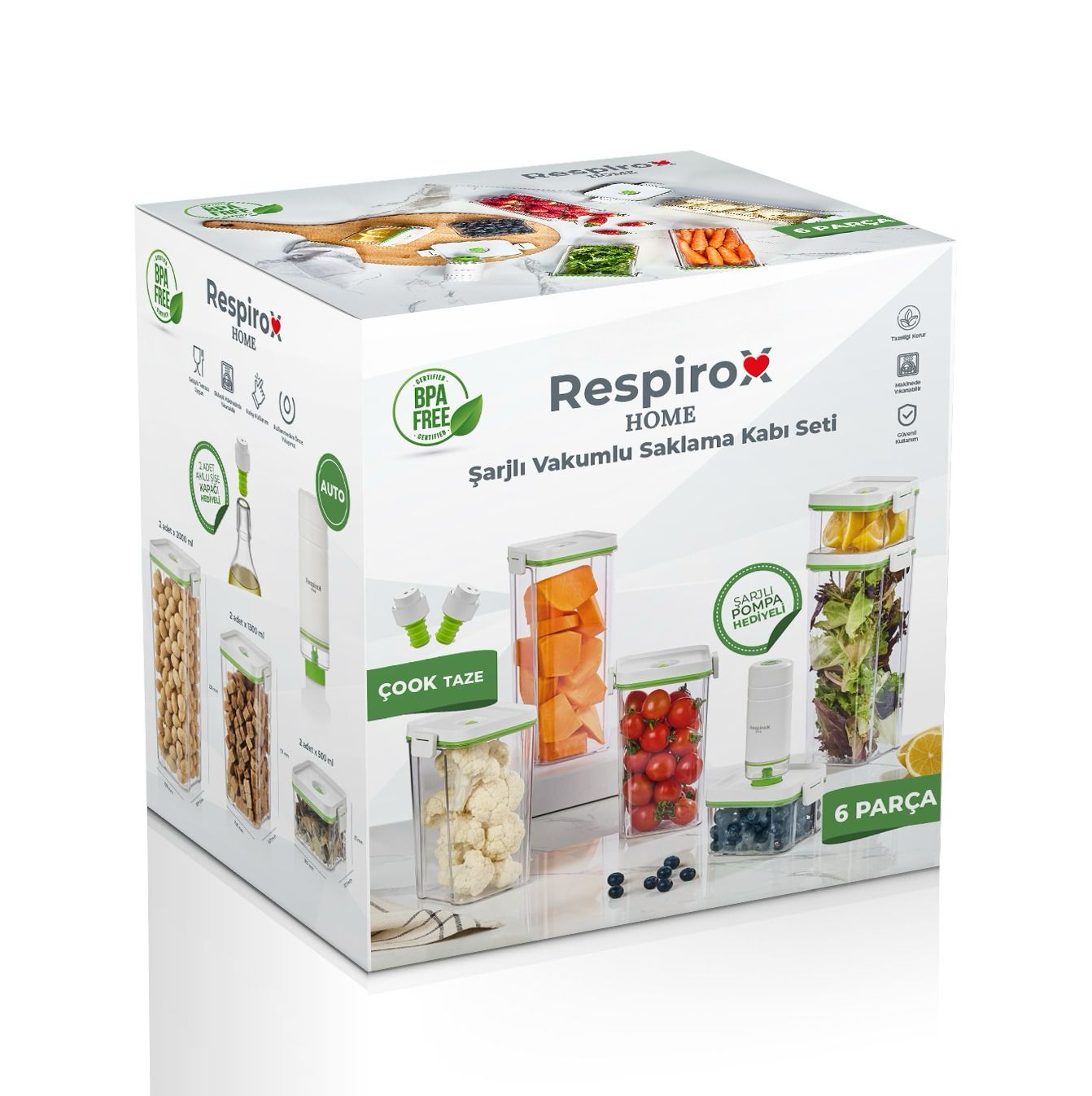 Şarjlı Pompalı Vakumlu Saklama Kabı Seti