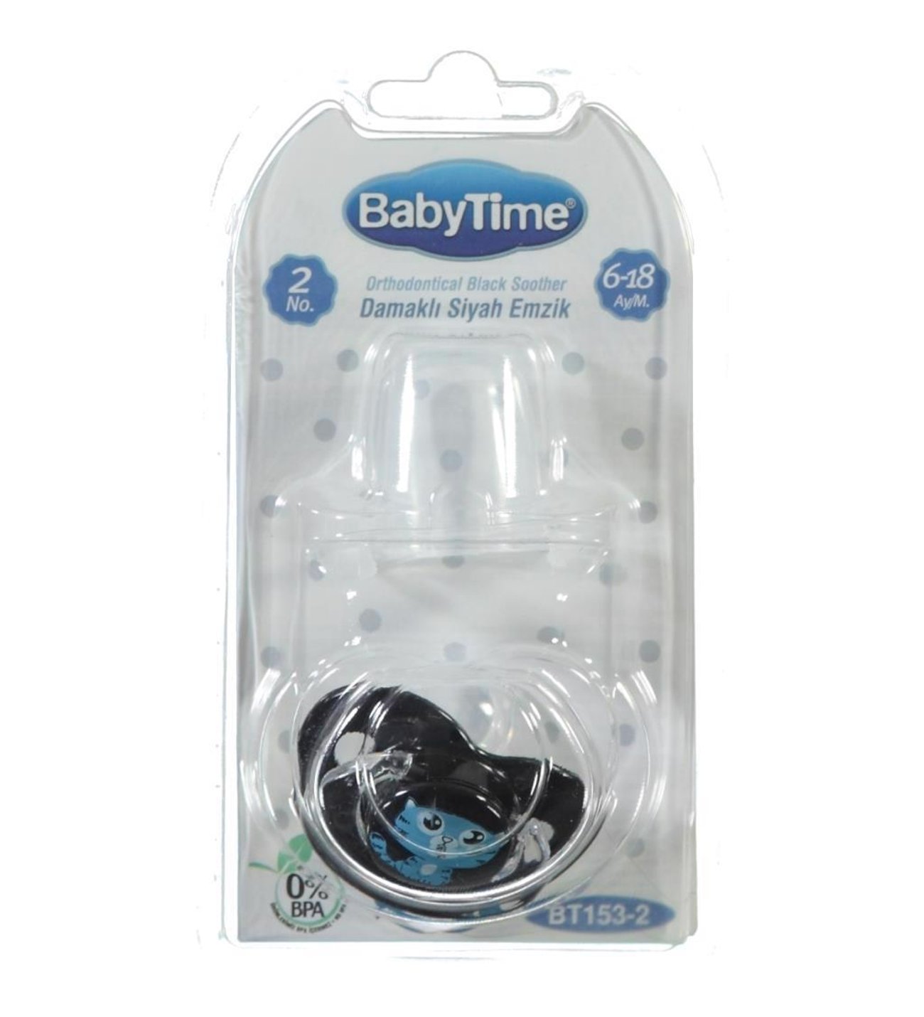 Silikon Damaklı Koruyucu Kapaklı Siyah Gövdeli Emzik  N.2 Baby Time 153-2