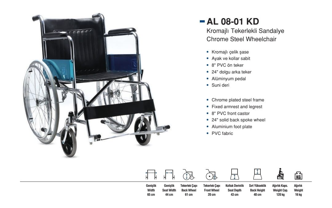 Tekerlekli Sandalye Standart Katlı Kromajlı Dolgu Teker