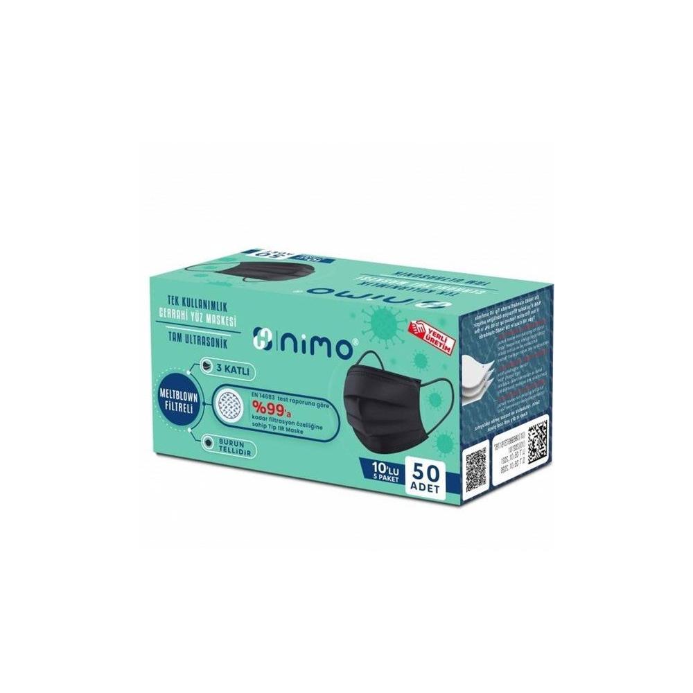 Yüz Maskesi Siyah Melbondlu 10lu